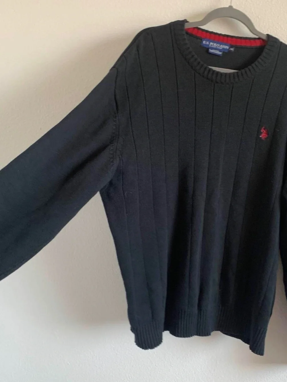 U.S. Polo Assn. Men's Black Crewneck Sweater with Red Logo